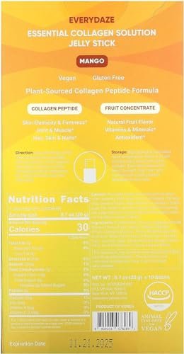 EVERYDAZE Essential Collagen Solution Jelly Stick | Pflanzlich | Mango | 10er-Pack | Vitamine, Mineralien, Antioxidantien für Männer & Frauen