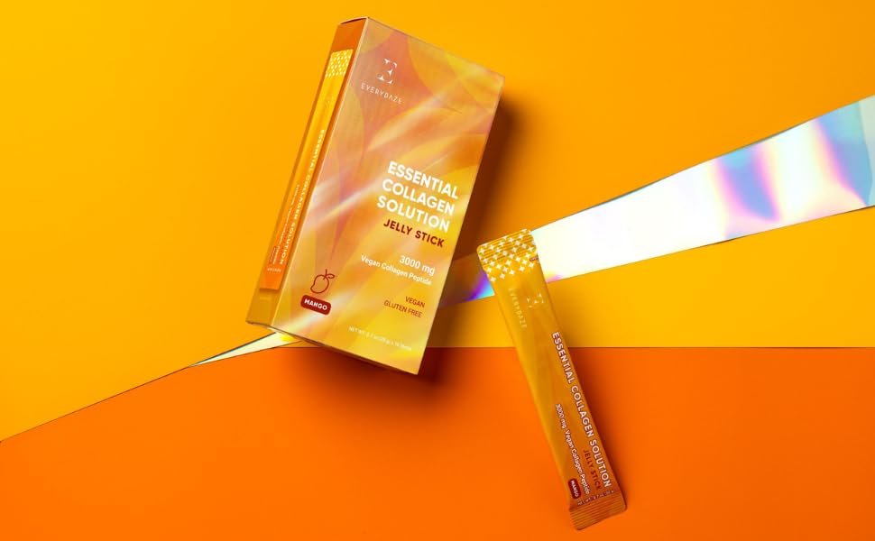 EVERYDAZE Essential Collagen Solution Jelly Stick | Pflanzlich | Mango | 10er-Pack | Vitamine, Mineralien, Antioxidantien für Männer & Frauen
