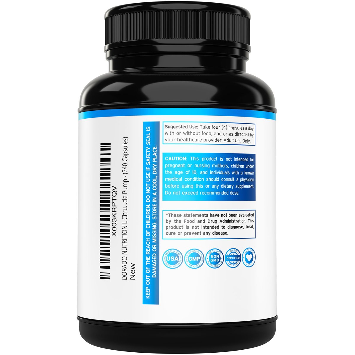 L-Citrullin 3000mg Kapseln (240 Stück) – Unterstützt L-Arginin & Stickstoffmonoxid – für Männer & Frauen – Muskelregeneration & Pump – vegan, nicht-GVO, in den USA hergestellt