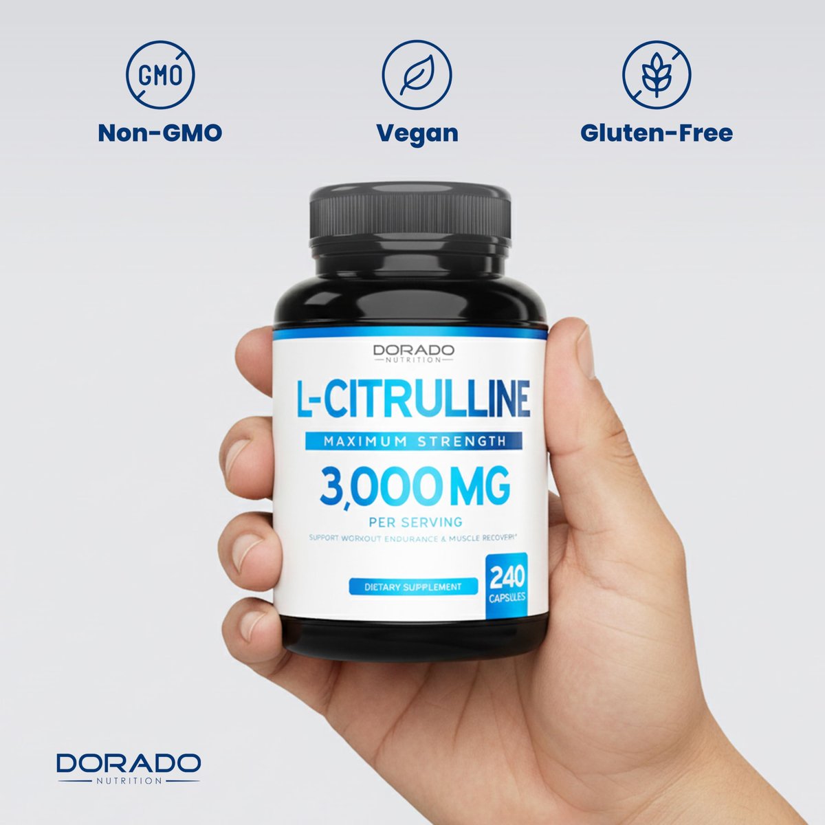 L-Citrullin 3000mg Kapseln (240 Stück) – Unterstützt L-Arginin & Stickstoffmonoxid – für Männer & Frauen – Muskelregeneration & Pump – vegan, nicht-GVO, in den USA hergestellt
