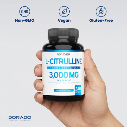 L-Citrullin 3000mg Kapseln (240 Stück) – Unterstützt L-Arginin & Stickstoffmonoxid – für Männer & Frauen – Muskelregeneration & Pump – vegan, nicht-GVO, in den USA hergestellt