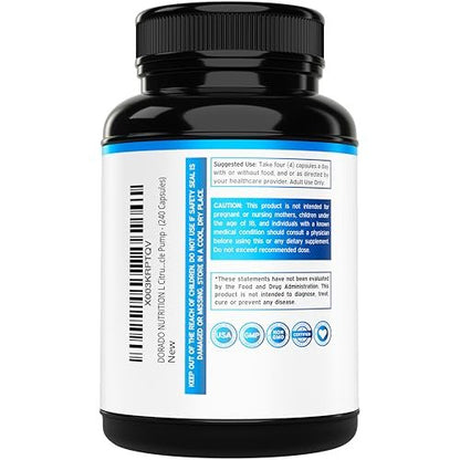 L-Citrullin 3000mg Kapseln (240 Stück) – Unterstützt L-Arginin & Stickstoffmonoxid – für Männer & Frauen – Muskelregeneration & Pump – vegan, nicht-GVO, in den USA hergestellt