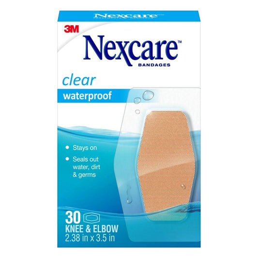 Nexcare Wasserfeste Klarsicht-Pflaster für Knie und Ellenbogen – 30 Stück, 2,38 x 3,5 Zoll