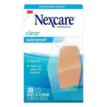 Nexcare Wasserfeste Klarsicht-Pflaster für Knie und Ellenbogen – 30 Stück, 2,38 x 3,5 Zoll