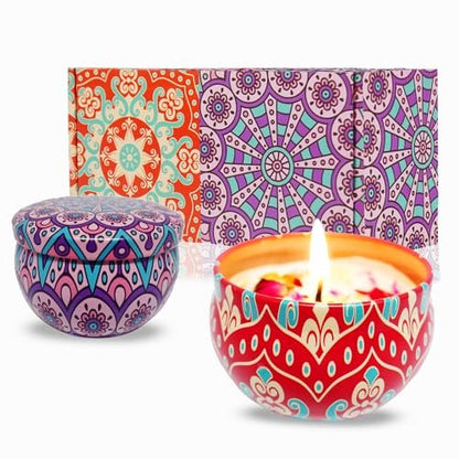 Duftkerzen Geschenkset – Aromatherapie-Kerzen für Zuhause, tragbare Hotel-Kerzen, natürliches Sojawachs im Metalldöschen, 2er-Pack, 2,5 Unzen, langanhaltend, Geschenk für Frauen