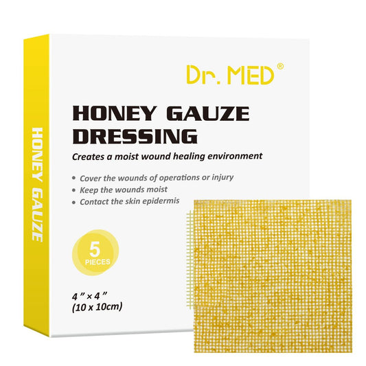 Dr. Med Manuka Honig Wundauflage 10x10 cm, 5 Stück/Box – Honig Medical Verband für kleine Schürfwunden, Schnitte, Verbrennungen, chemikalienfrei