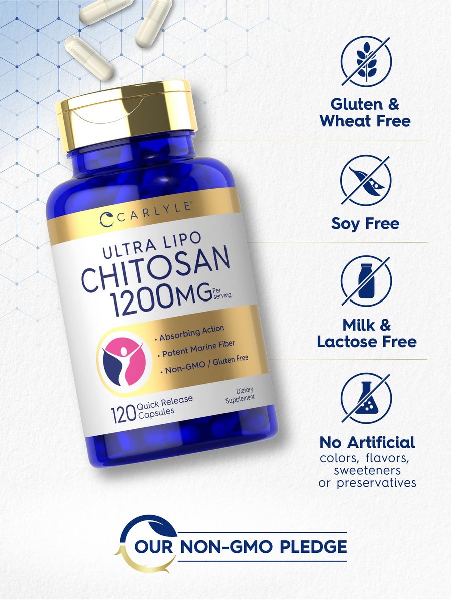 Carlyle Chitosan 1200 mg – 120 Kapseln, Non-GMO, glutenfrei, Ultra Lipo