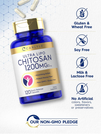 Carlyle Chitosan 1200 mg – 120 Kapseln, Non-GMO, glutenfrei, Ultra Lipo