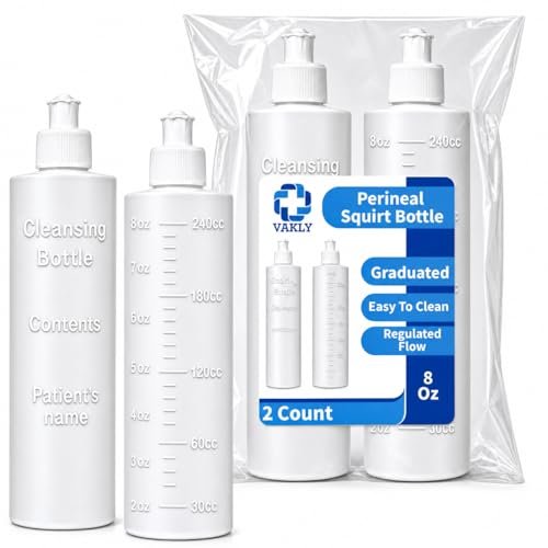 Vakly Perineal Flasche 8 Unzen (2er-Pack) – Postpartale Sprühflasche mit Graduiertenmarkierungen, Nachfüllbare Lavette für Körperpflege und Bidetgebrauch