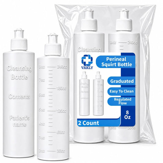 Vakly Perineal Flasche 8 Unzen (2er-Pack) – Postpartale Sprühflasche mit Graduiertenmarkierungen, Nachfüllbare Lavette für Körperpflege und Bidetgebrauch