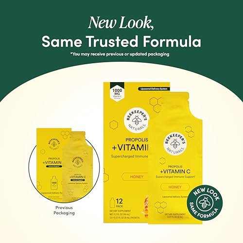 Propolis Liposomales Vitamin C von Beekeeper's Naturals – 1000 mg Vitamin C, Propolis & Bio-Honig, Immununterstützung mit maximaler Bioverfügbarkeit, 12 Portionsbeutel