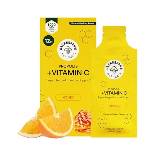 Propolis Liposomales Vitamin C von Beekeeper's Naturals – 1000 mg Vitamin C, Propolis & Bio-Honig, Immununterstützung mit maximaler Bioverfügbarkeit, 12 Portionsbeutel