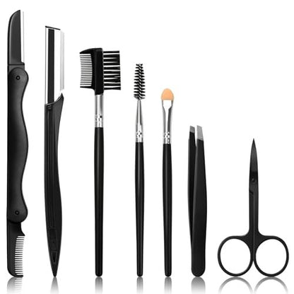 Sunuly Augenbrauenrasierer, 7-in-1 Augenbrauen-Set, Augenbrauentrimmer-Set mit Rasierern, Bürste, Schere, Pinzette, in Kunststoffbox für Damen, Herren, Wimpern- und Gesichtspflege