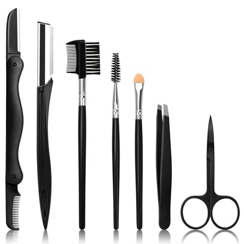 Sunuly Augenbrauenrasierer, 7-in-1 Augenbrauen-Set, Augenbrauentrimmer-Set mit Rasierern, Bürste, Schere, Pinzette, in Kunststoffbox für Damen, Herren, Wimpern- und Gesichtspflege