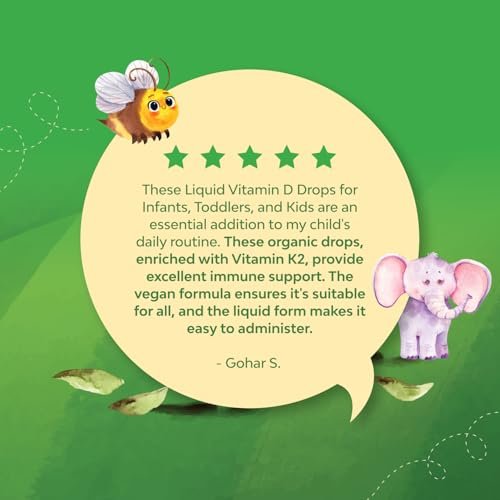Natures Craft Vitamin D3 K2 Tropfen für Kinder - Bio Vitamin D für starke Knochen & Gelenke - Immununterstützung für Säuglinge, Babys & Kleinkinder - Flüssiges Nahrungsergänzungsmittel - 2 Fl Oz (1er Pack)