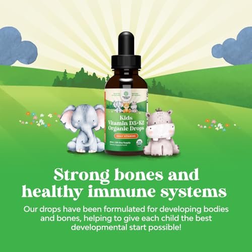 Natures Craft Vitamin D3 K2 Tropfen für Kinder - Bio Vitamin D für starke Knochen & Gelenke - Immununterstützung für Säuglinge, Babys & Kleinkinder - Flüssiges Nahrungsergänzungsmittel - 2 Fl Oz (1er Pack)