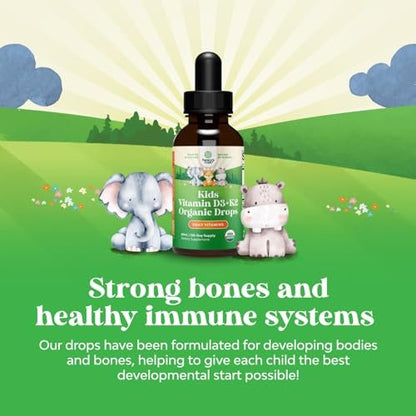 Natures Craft Vitamin D3 K2 Tropfen für Kinder - Bio Vitamin D für starke Knochen & Gelenke - Immununterstützung für Säuglinge, Babys & Kleinkinder - Flüssiges Nahrungsergänzungsmittel - 2 Fl Oz (1er Pack)
