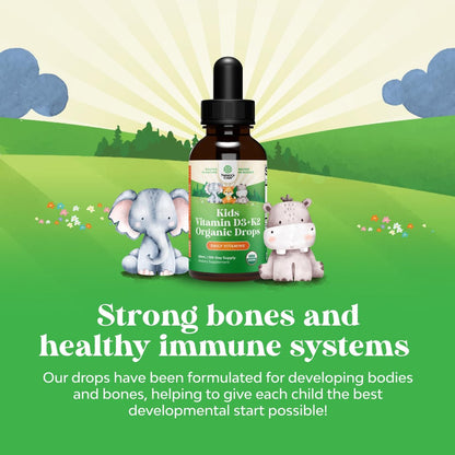 Natures Craft Vitamin D3 K2 Tropfen für Kinder - Bio Vitamin D für starke Knochen & Gelenke - Immununterstützung für Säuglinge, Babys & Kleinkinder - Flüssiges Nahrungsergänzungsmittel - 2 Fl Oz (1er Pack)