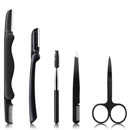 KAJUDA Augenbrauen-Rasierer Set – 5-in-1 Augenbrauen-Trimmer für Damen und Herren, inkl. Pinzette, Schere, Kamm, Bürste