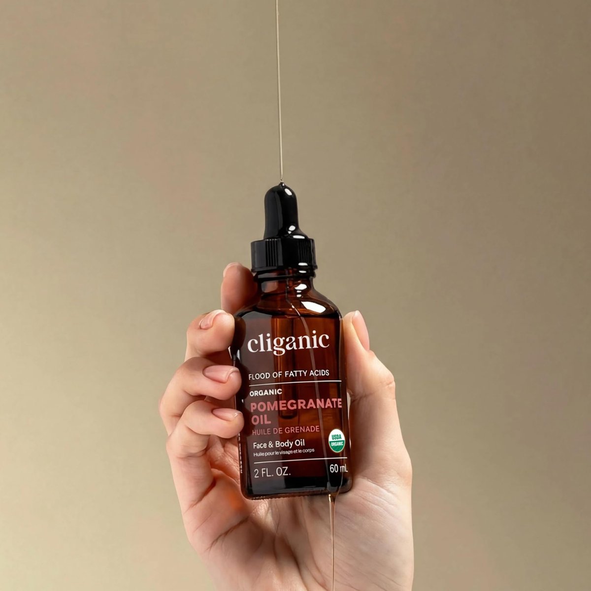 Cliganic Bio Granatapfelkernöl, 100% Rein – Für Gesicht und Haut | Kaltgepresst, Unraffiniert