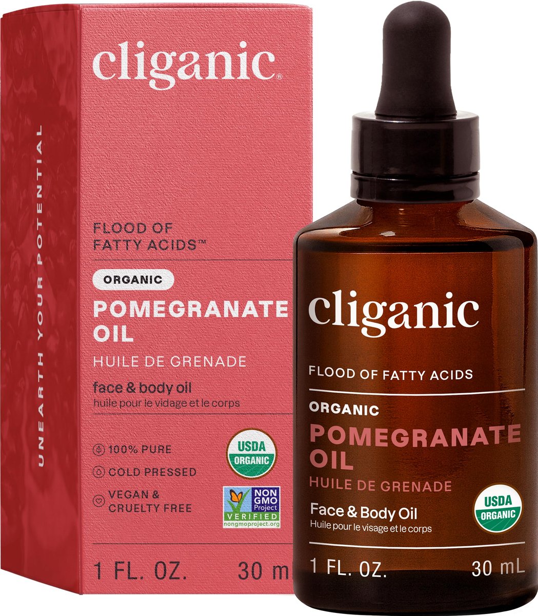 Cliganic Bio Granatapfelkernöl, 100% Rein – Für Gesicht und Haut | Kaltgepresst, Unraffiniert