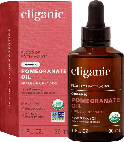 Cliganic Bio Granatapfelkernöl, 100% Rein – Für Gesicht und Haut | Kaltgepresst, Unraffiniert