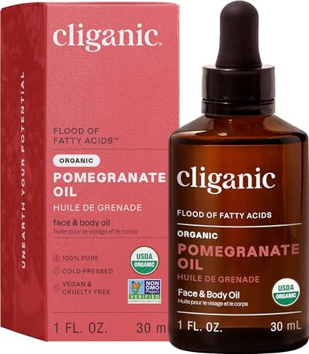 Cliganic Bio Granatapfelkernöl, 100% Rein – Für Gesicht und Haut | Kaltgepresst, Unraffiniert