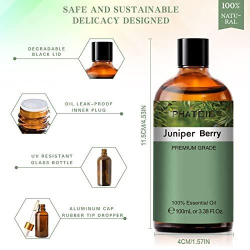 Wacholderbeere Ätherisches Öl 100 ml – reines Aromaöl für Diffuser, Luftbefeuchter, DIY Seife, Kerzen, Badebomben – PHATOIL