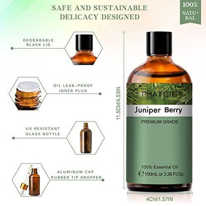 Wacholderbeere Ätherisches Öl 100 ml – reines Aromaöl für Diffuser, Luftbefeuchter, DIY Seife, Kerzen, Badebomben – PHATOIL