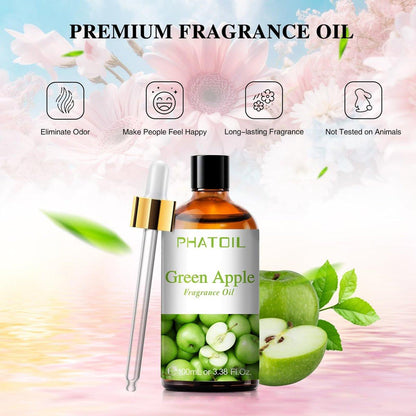 PHATOIL Grüner Apfel Duftöl 100ml – Aromatherapie Öl für Diffuser, DIY Kerzen & Seifen