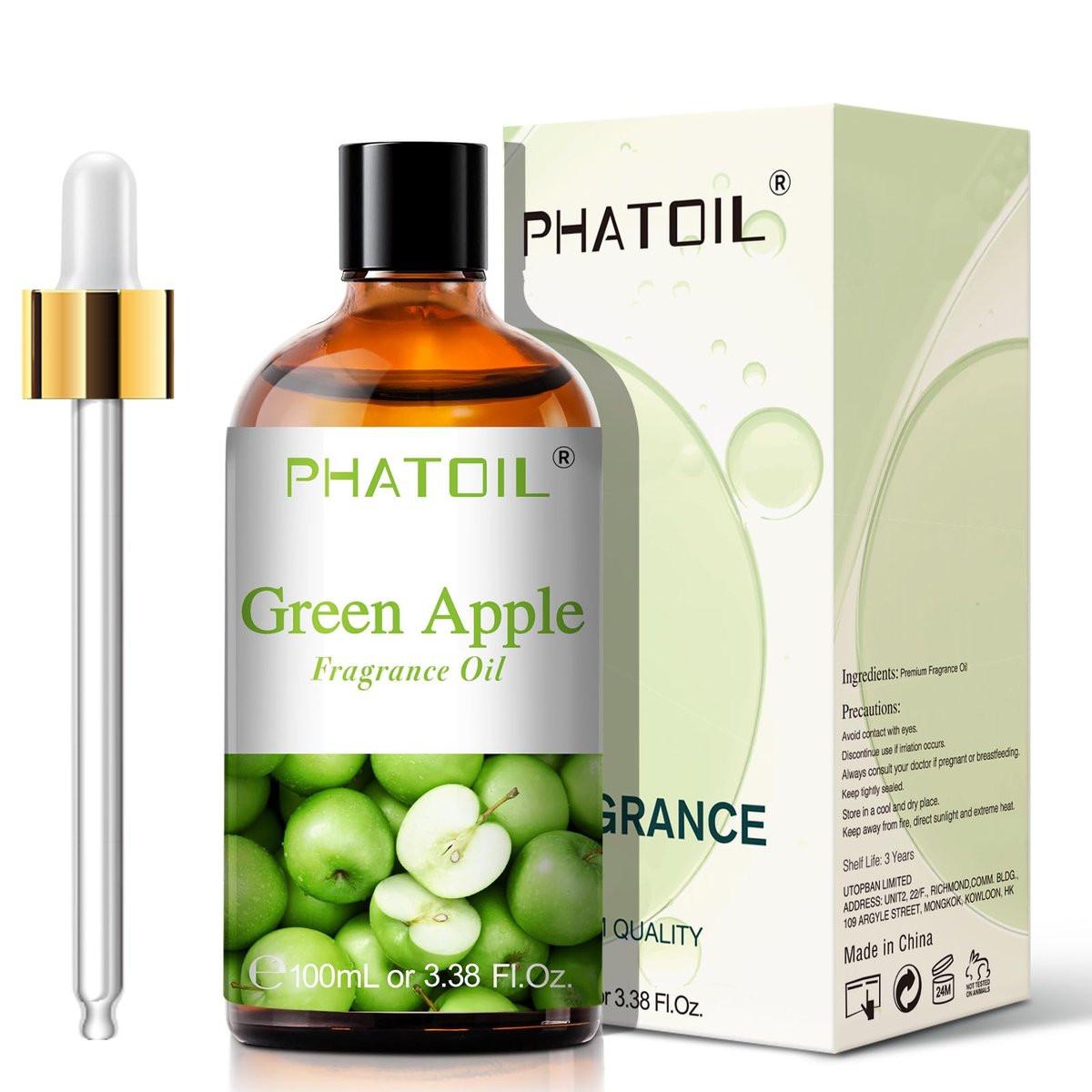 PHATOIL Grüner Apfel Duftöl 100ml – Aromatherapie Öl für Diffuser, DIY Kerzen & Seifen