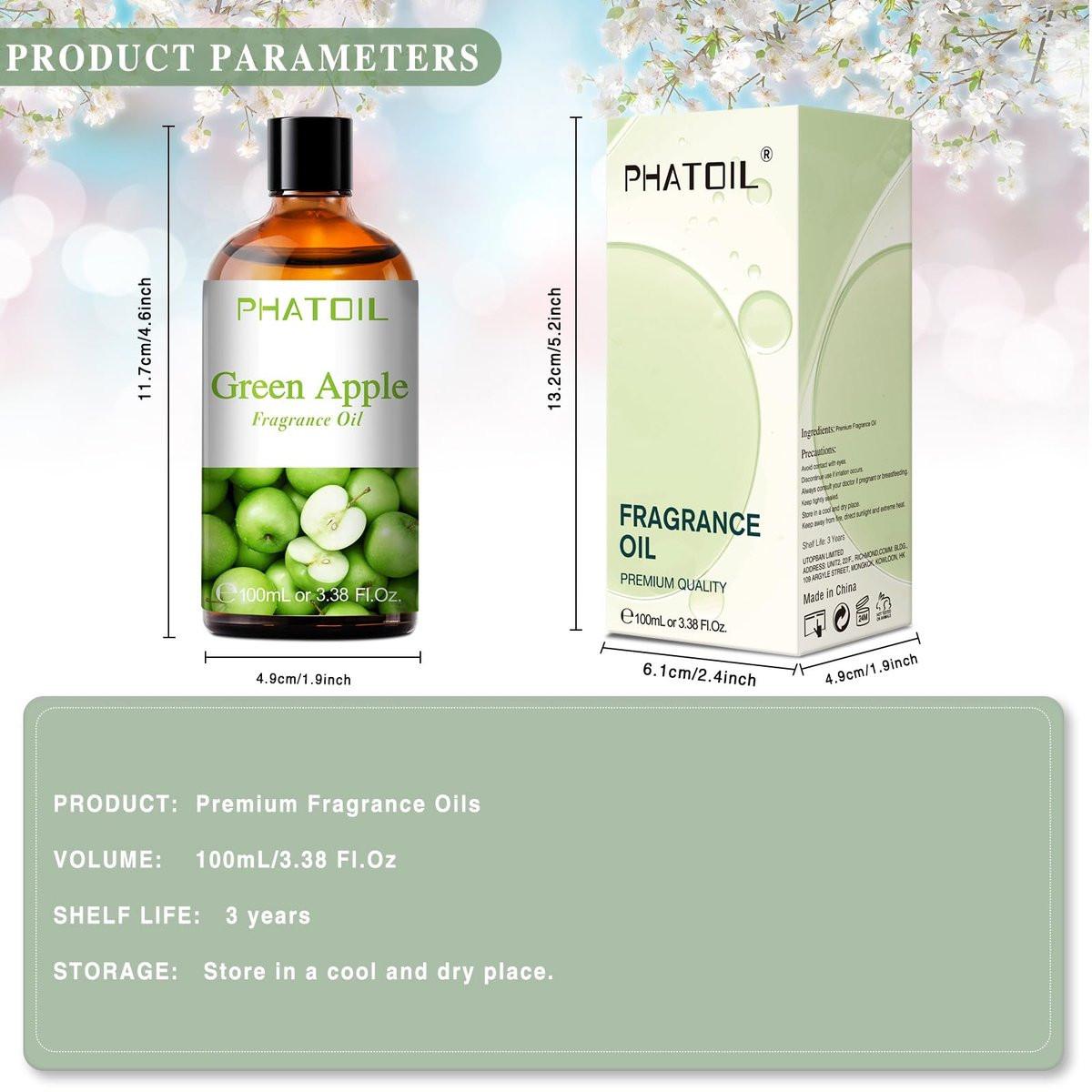 PHATOIL Grüner Apfel Duftöl 100ml – Aromatherapie Öl für Diffuser, DIY Kerzen & Seifen