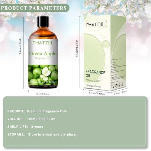 PHATOIL Grüner Apfel Duftöl 100ml – Aromatherapie Öl für Diffuser, DIY Kerzen & Seifen