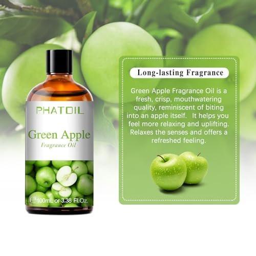 PHATOIL Grüner Apfel Duftöl 100ml – Aromatherapie Öl für Diffuser, DIY Kerzen & Seifen