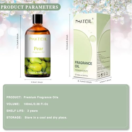 PHATOIL Birnen-Duftöl 100 ml – Aromatherapie-Öl für Diffuser, Yoga, Hautpflege, DIY Kerzen- und Seifenherstellung