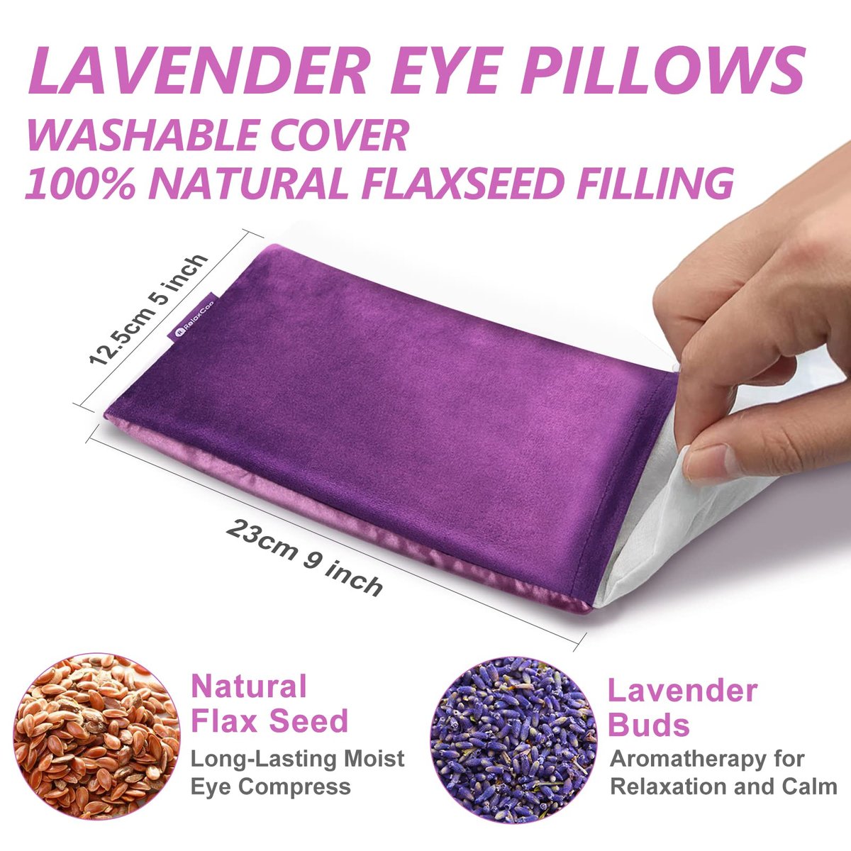 RelaxCoo Lavendel-Augenkissen für Entspannung, Yoga, Schlafen, Gewichtete Augenmaske erwärmbar gegen Kopfschmerzen, Nebenhöhlen, trockene Augen, feuchte Wärmekompresse, Meditationszubehör mit Aromatherapie, 2er-Pack