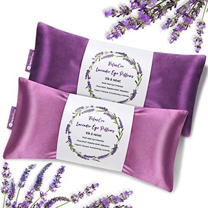 RelaxCoo Lavendel-Augenkissen für Entspannung, Yoga, Schlafen, Gewichtete Augenmaske erwärmbar gegen Kopfschmerzen, Nebenhöhlen, trockene Augen, feuchte Wärmekompresse, Meditationszubehör mit Aromatherapie, 2er-Pack