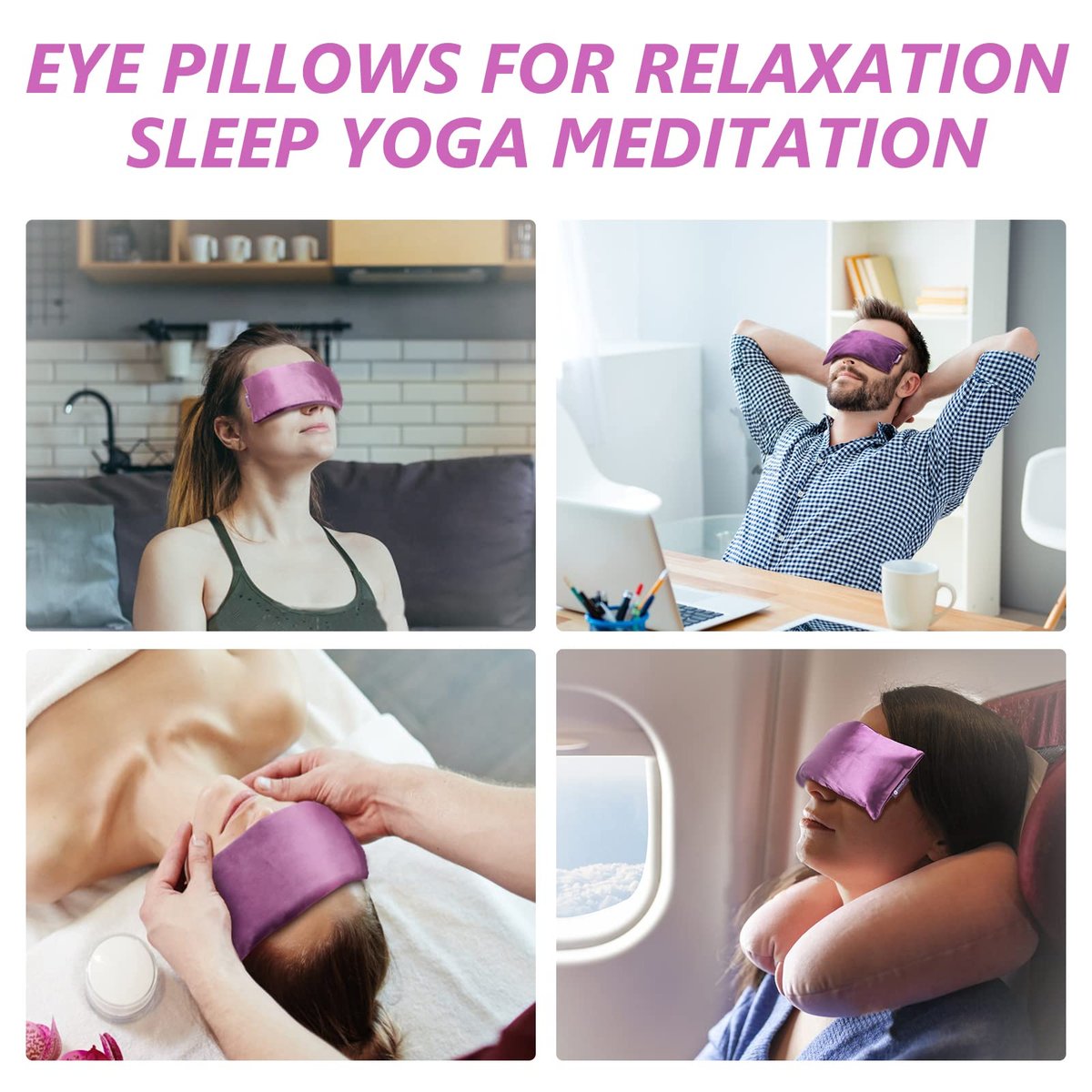 RelaxCoo Lavendel-Augenkissen für Entspannung, Yoga, Schlafen, Gewichtete Augenmaske erwärmbar gegen Kopfschmerzen, Nebenhöhlen, trockene Augen, feuchte Wärmekompresse, Meditationszubehör mit Aromatherapie, 2er-Pack