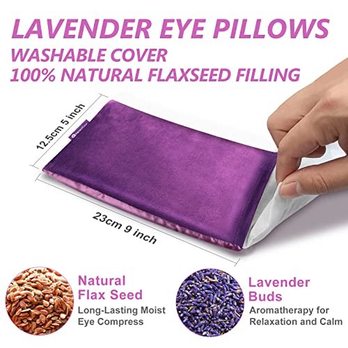 RelaxCoo Lavendel-Augenkissen für Entspannung, Yoga, Schlafen, Gewichtete Augenmaske erwärmbar gegen Kopfschmerzen, Nebenhöhlen, trockene Augen, feuchte Wärmekompresse, Meditationszubehör mit Aromatherapie, 2er-Pack