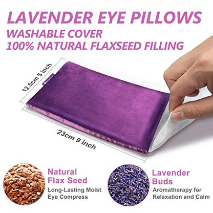 RelaxCoo Lavendel-Augenkissen für Entspannung, Yoga, Schlafen, Gewichtete Augenmaske erwärmbar gegen Kopfschmerzen, Nebenhöhlen, trockene Augen, feuchte Wärmekompresse, Meditationszubehör mit Aromatherapie, 2er-Pack