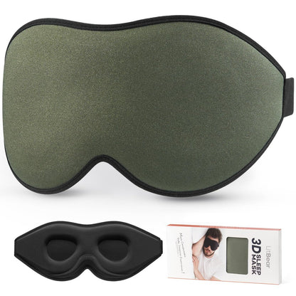 LitBear Schlafmaske für Männer und Frauen – 3D Konturierte Augenmaske für Seiten- und Rückenschläfer, Lichtblockierend, Atmungsaktiv, Verstellbarer Riemen, Ideal für Reisen (Olivgrün)
