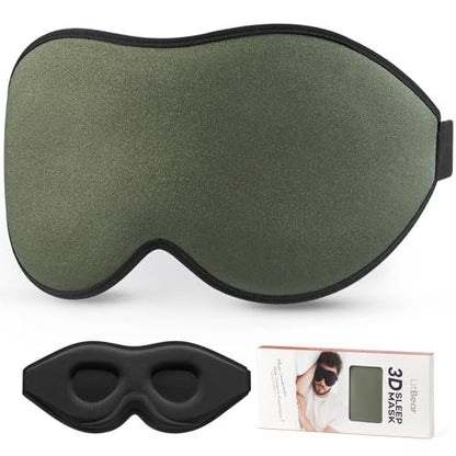 LitBear Schlafmaske für Männer und Frauen – 3D Konturierte Augenmaske für Seiten- und Rückenschläfer, Lichtblockierend, Atmungsaktiv, Verstellbarer Riemen, Ideal für Reisen (Olivgrün)