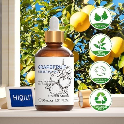 HIQILI 30 ml Grapefruit Essential Oil – 100% Rein & Natürlich für Diffuser & Hautpflege, 1 Fl Oz