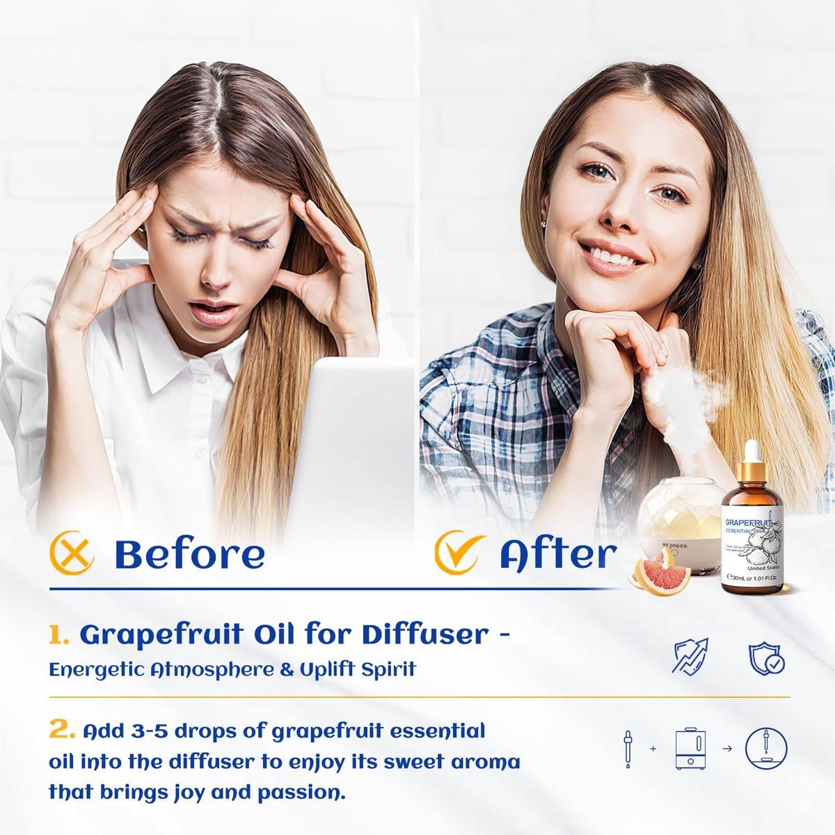 HIQILI 30 ml Grapefruit Essential Oil – 100% Rein & Natürlich für Diffuser & Hautpflege, 1 Fl Oz