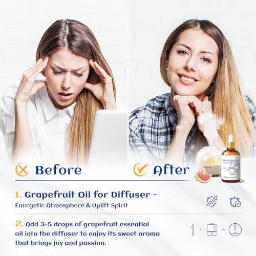 HIQILI 30 ml Grapefruit Essential Oil – 100% Rein & Natürlich für Diffuser & Hautpflege, 1 Fl Oz