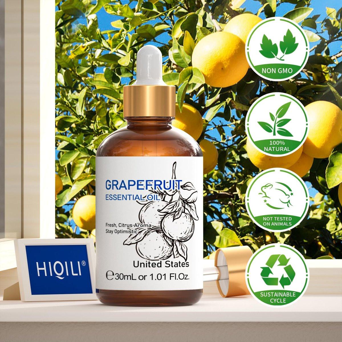 HIQILI 30 ml Grapefruit Essential Oil – 100% Rein & Natürlich für Diffuser & Hautpflege, 1 Fl Oz