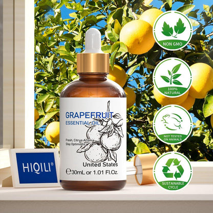 HIQILI 30 ml Grapefruit Essential Oil – 100% Rein & Natürlich für Diffuser & Hautpflege, 1 Fl Oz