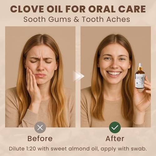 HIQILI 30 ml Nelkenöl für Zähne und Zahnfleisch, 100% rein natürlich, Mundpflege, DIY-Spray, Aromatherapie