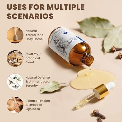 HIQILI 30 ml Nelkenöl für Zähne und Zahnfleisch, 100% rein natürlich, Mundpflege, DIY-Spray, Aromatherapie