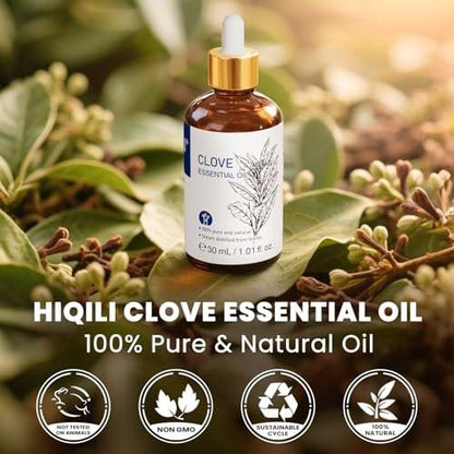 HIQILI 30 ml Nelkenöl für Zähne und Zahnfleisch, 100% rein natürlich, Mundpflege, DIY-Spray, Aromatherapie